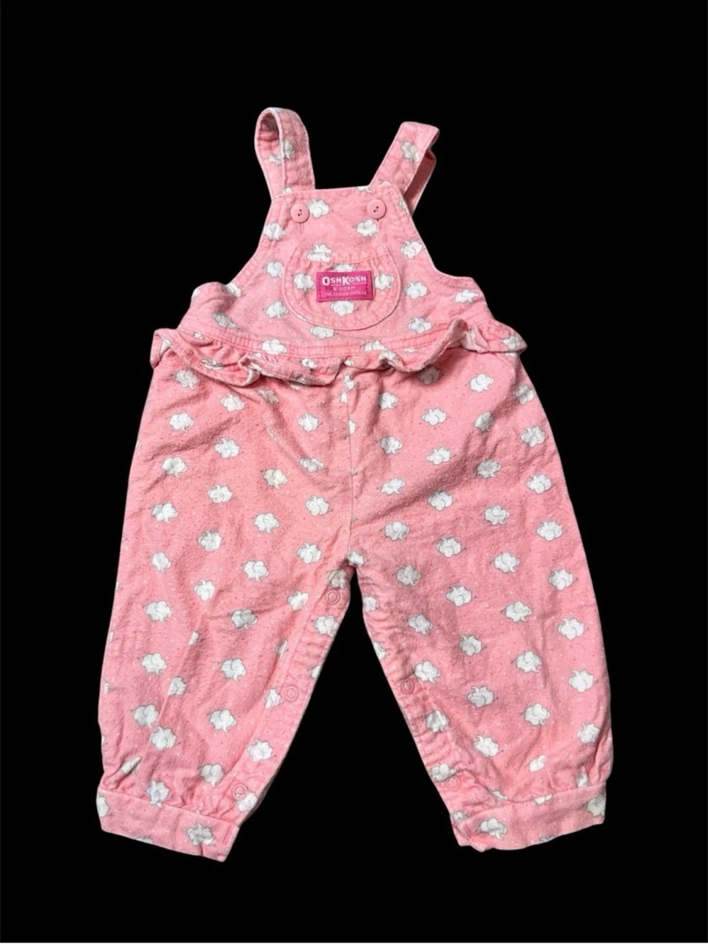 Vintage Made USA Oshkosh Bgosh Pink Elephant Flannel Baby Girls Overalls